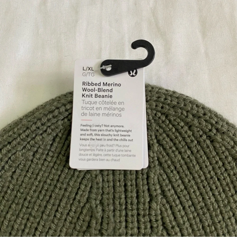 Lululemon Ribbed Merino Wool-Blend Knit Beanie Hat HBCN Olive Green Size L/XL - Picture 3 of 4